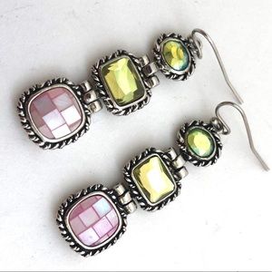 Lia Sophia pink green abalone silver tone earrings